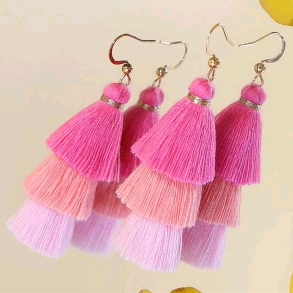 Pink Tiered Tassle Earrings